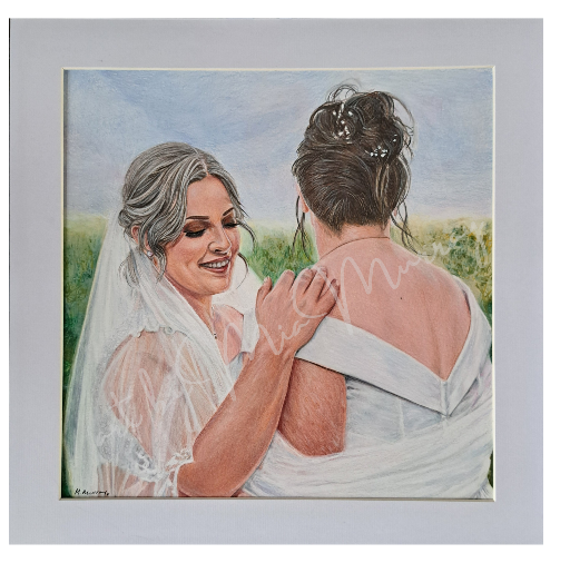 Wedding Day - bride portrait in coloured pencil